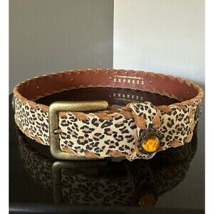 Vintage EXPRESS Y2K Leopard Print Leather Belt Jewel Accent M